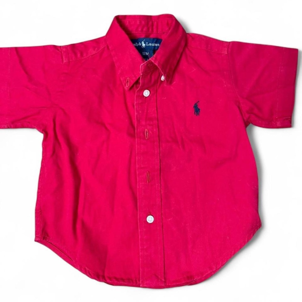 Ralph Lauren Boys Red Button Down Shirt Short Sleeve size 12m